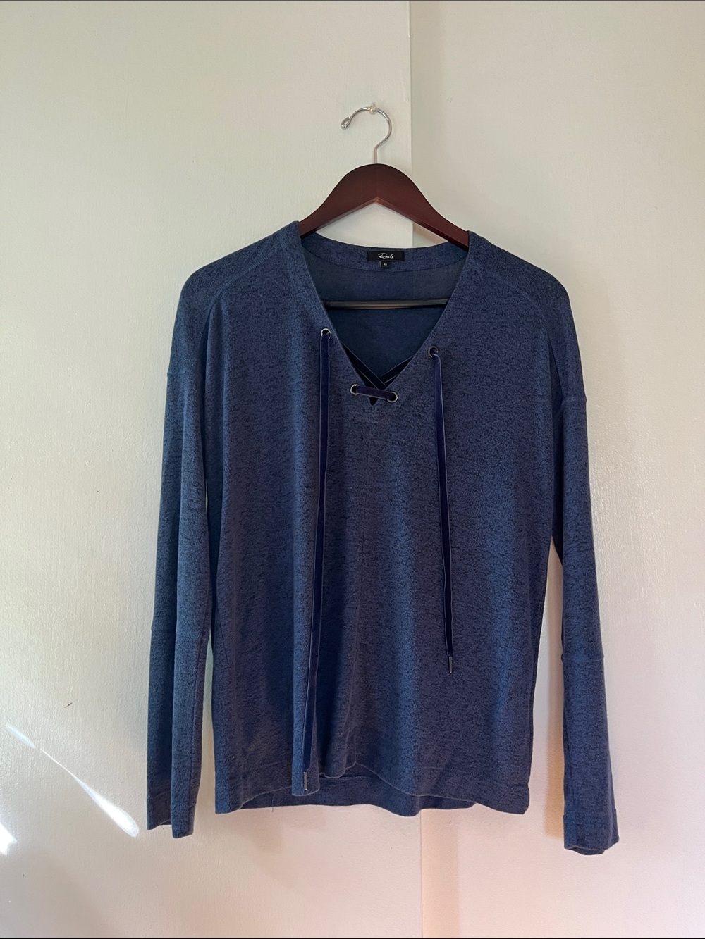 Rails Navy Lace-Up V-Neck Pullover